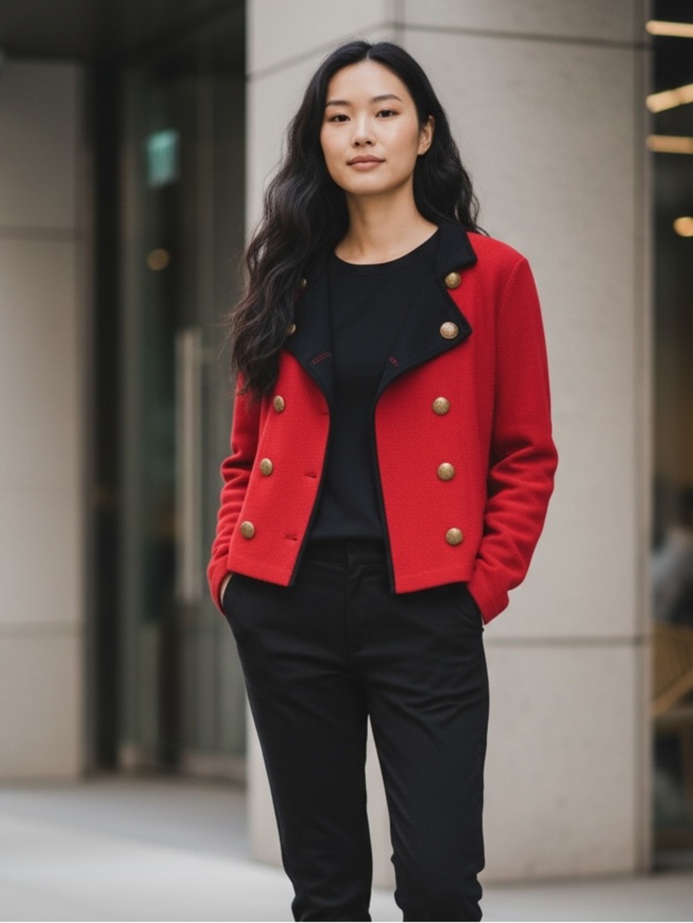 Lauren Ralph Lauren Red Military Double-Breasted Sweater Blazer Heritage Small